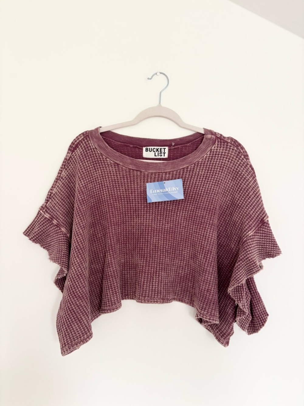 BUCKETLIST Cropped Waffle-Knit Top in Mauve